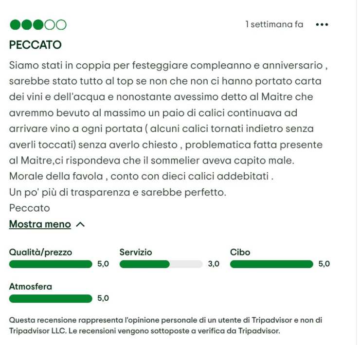recensione negativa di una cliente sul ristorante di antonino cannavacciuolo