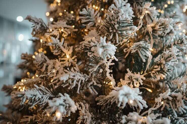 Albero di Natale innevato con luci