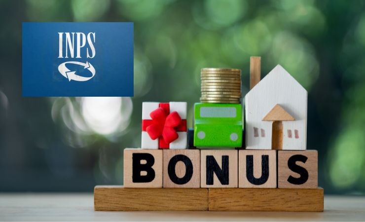 la scritta bonus con una casa ed un pacchettino e la scritta inps