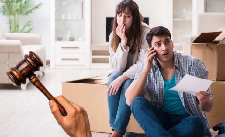 due ragazzi che stanno telefonando e una mano del giudice che batte il martelletto