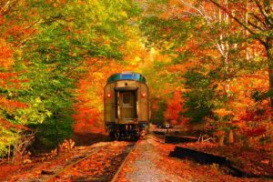 vecchio treno in un paesaggio d'autunno